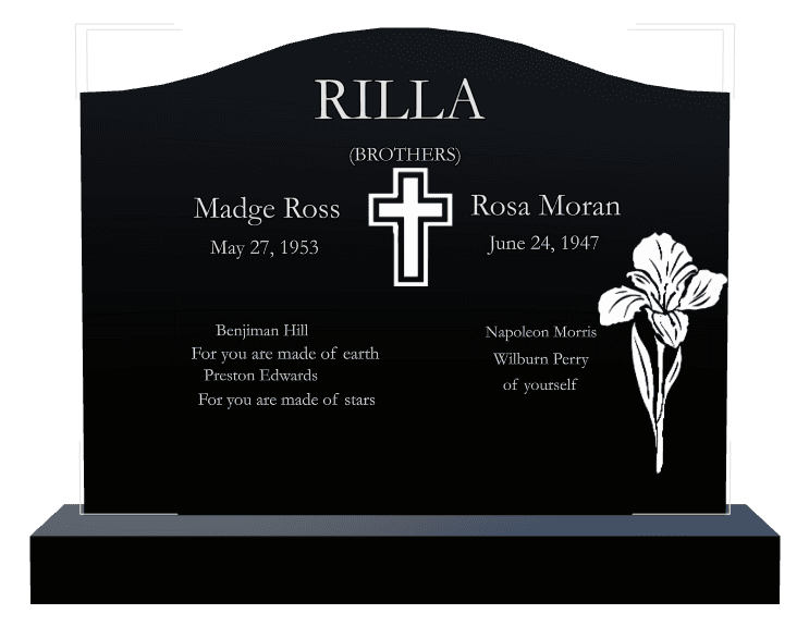 Serpentine Laser-Etched Black Granite Headstone – Cross Flower preview