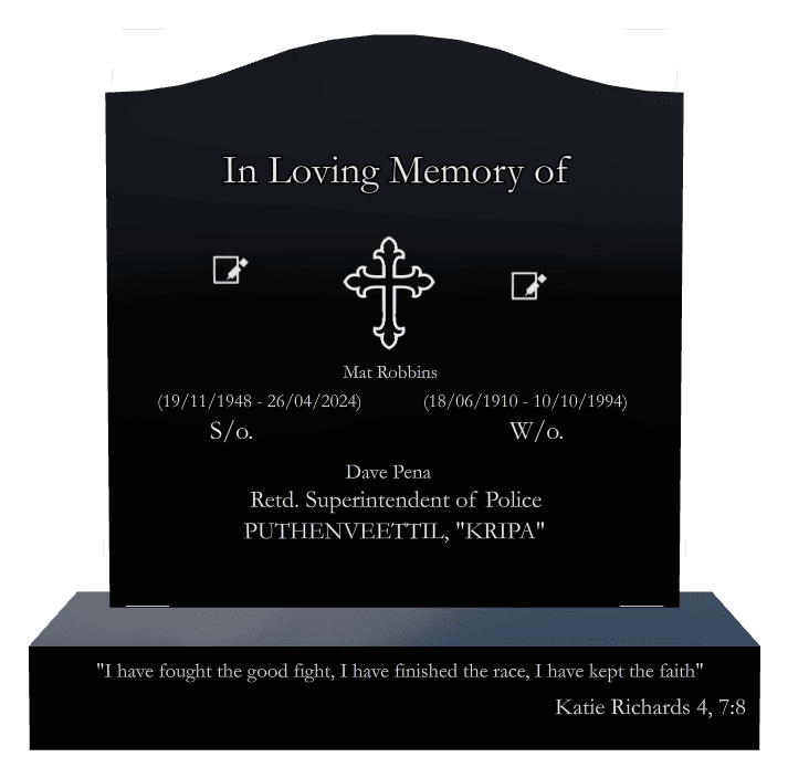 Serpentine Laser-Etched Black Granite Headstone – Fought The Good Fight preview