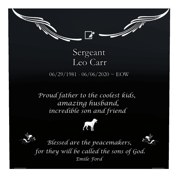 Square Laser-Etched Black Granite Headstone – Blessed Are The Peacemakers preview