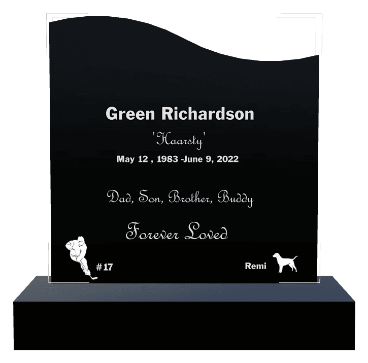 Left Wave Laser-Etched Black Granite Headstone – Forever Loved preview