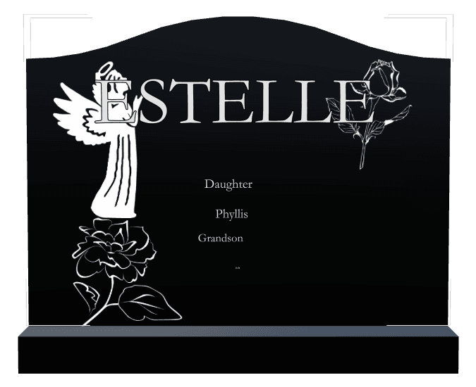 Serpentine Laser-Etched Black Granite Headstone – Angel Flower Headstone preview