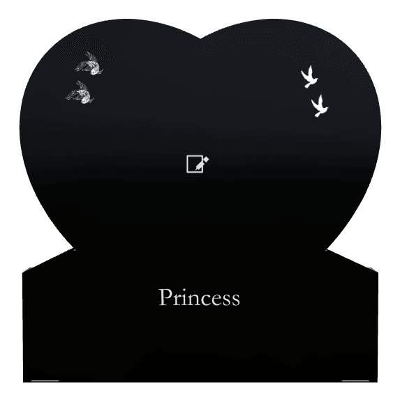 Heart Laser-Etched Black Granite Headstone – dove and fish preview