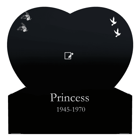 Heart Laser-Etched Black Granite Headstone – dove and fish preview
