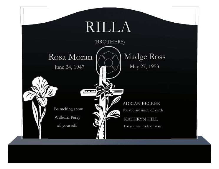 Serpentine Laser-Etched Black Granite Headstone – Flower preview