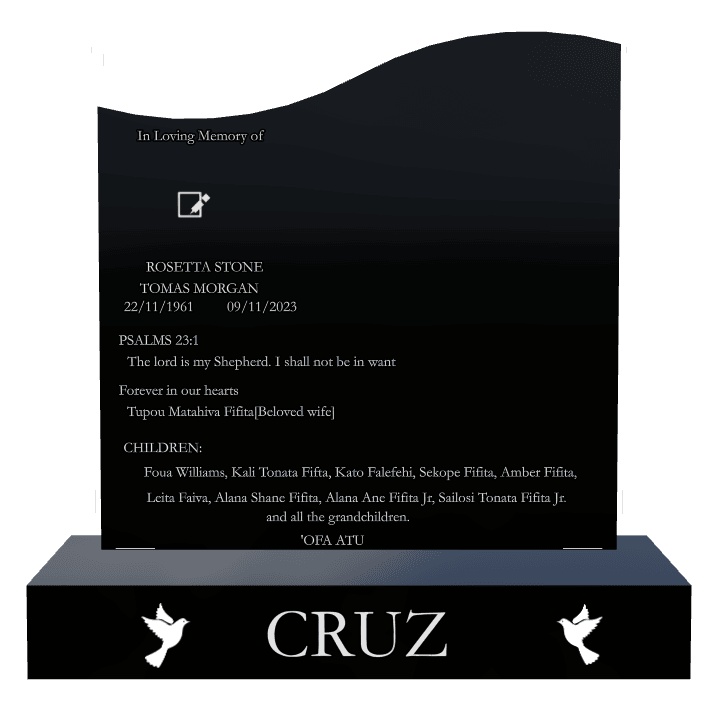 Right Wave Laser-Etched Black Granite Headstone – The Lord is my Shepherd preview