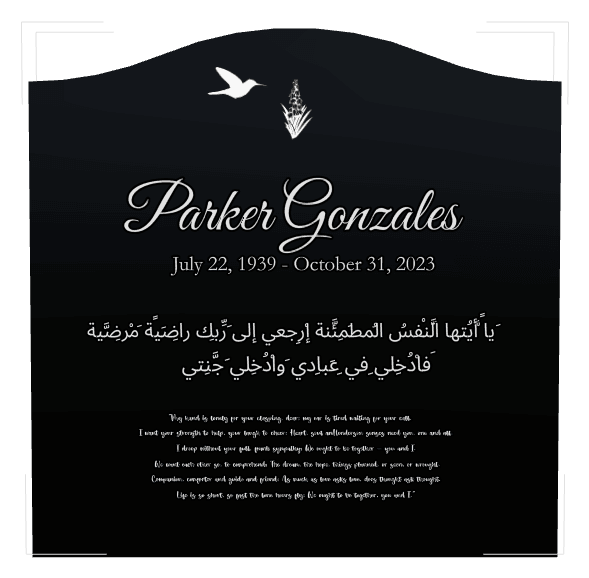 Serpentine Laser-Etched Black Granite Headstone – Bird Flower preview