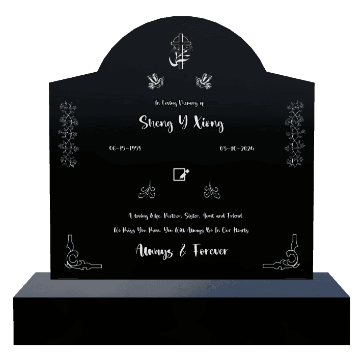 Curved Gable Laser-Etched Black Granite Headstone – Loving Wife preview