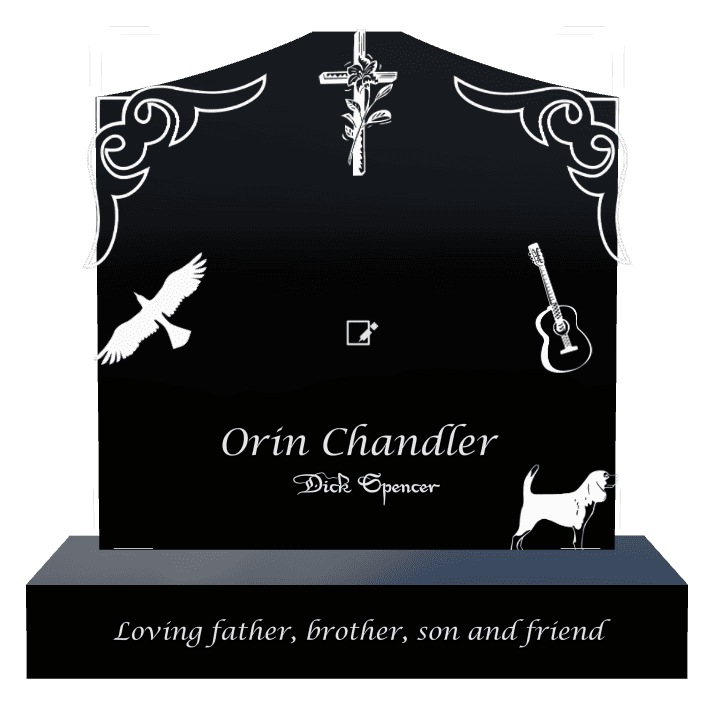 Cropped Peak Laser-Etched Black Granite Headstone – Loving Father preview