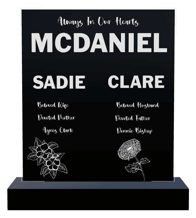 Square Laser-Etched Black Granite Headstone – Devoted Mother preview