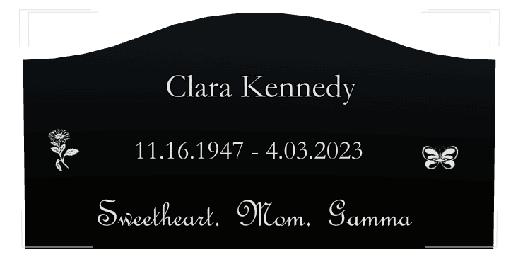 Serpentine Laser-Etched Black Granite Headstone – Butterflies Flower preview