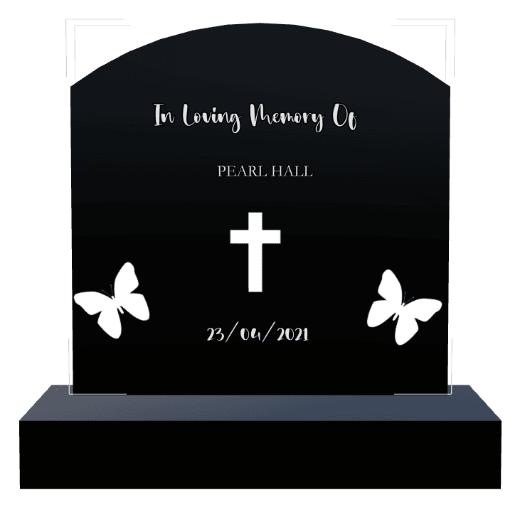 Curved Top Laser-Etched Black Granite Headstone – In Loving Memory preview