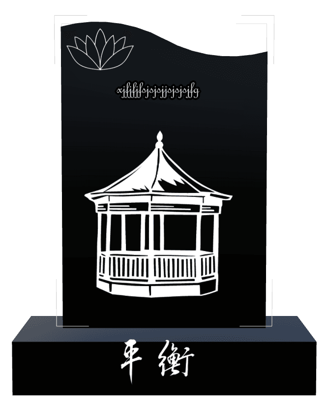 Left Wave Laser-Etched Black Granite Headstone – Lotus preview