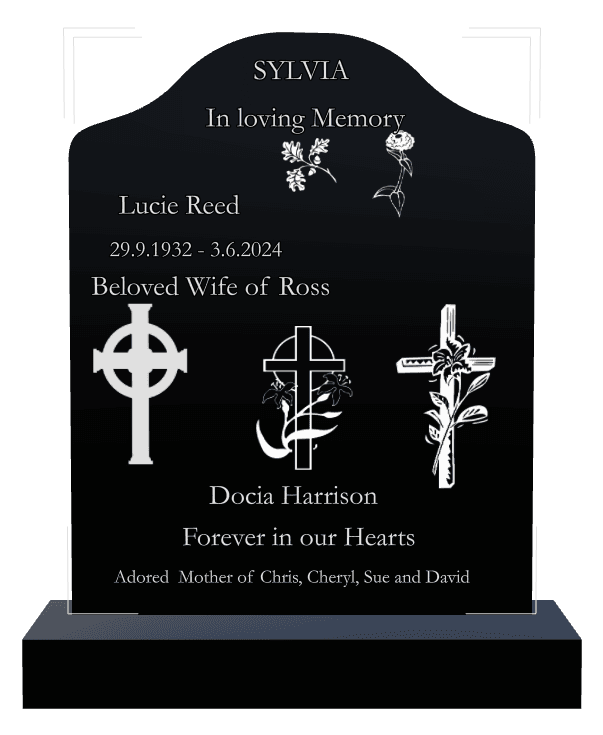 Laser-Etched Black Granite Headstone – In Gods Care preview
