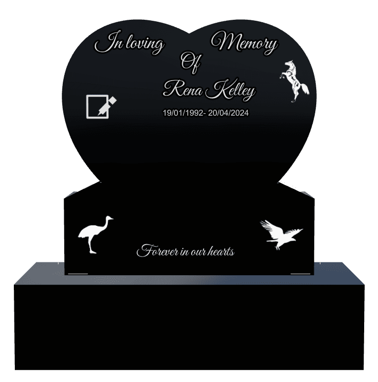 Heart Laser-Etched Black Granite Headstone – bird, eagle and horse preview