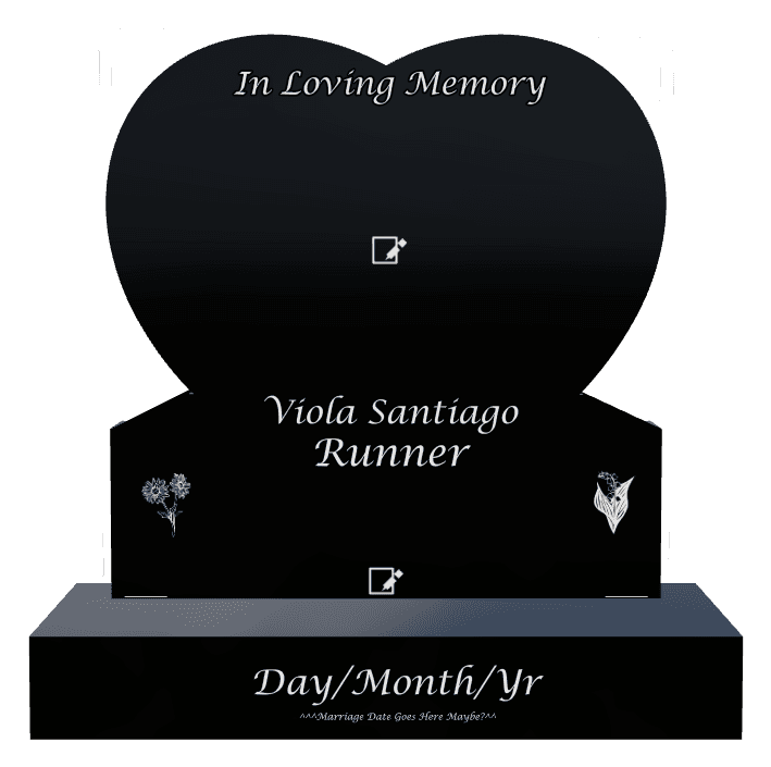 Heart Laser-Etched Black Granite Headstone – flower preview