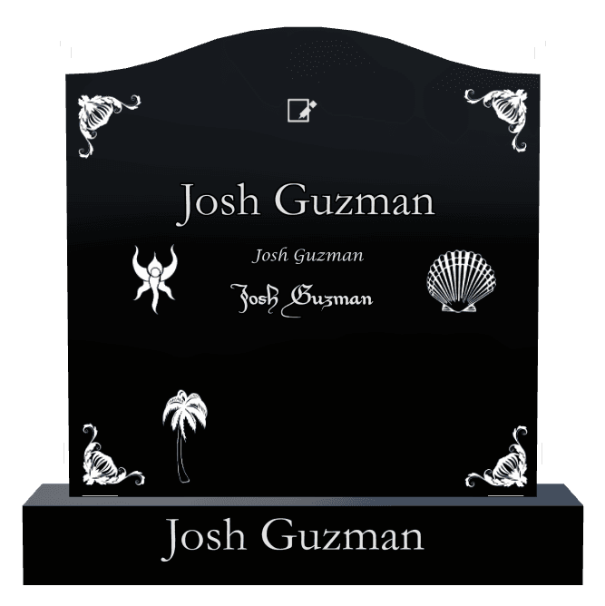 Serpentine Laser-Etched Black Granite Headstone – Fish Flower preview