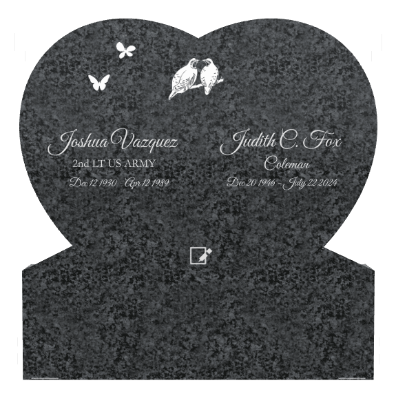 Heart Traditional Engraved Headstone – bird and butterflies preview