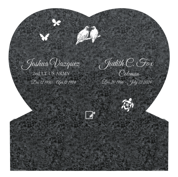 Heart Traditional Engraved Headstone – bird, butterflies and turtle preview