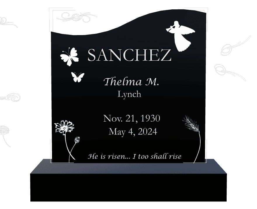 Right Wave Laser-Etched Black Granite Headstone – Angel Butterflies preview