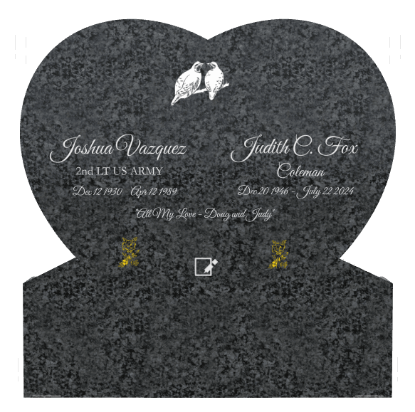 Heart Traditional Engraved Headstone – bird and flower preview