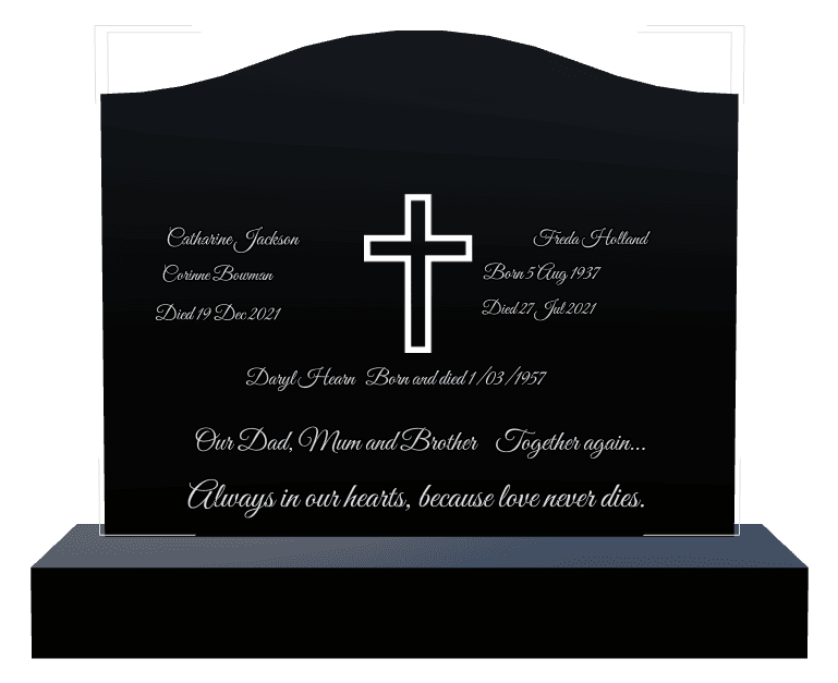 Serpentine Laser-Etched Black Granite Headstone – Always in Our Hearts preview