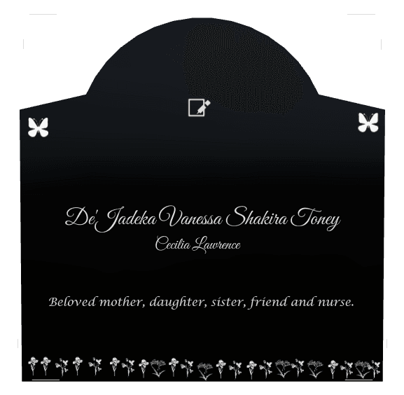 Curved Gable Laser-Etched Black Granite Headstone – Butterflies Flower preview