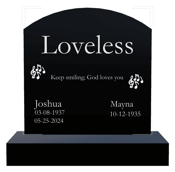 Curved Top Laser-Etched Black Granite Headstone – Music preview