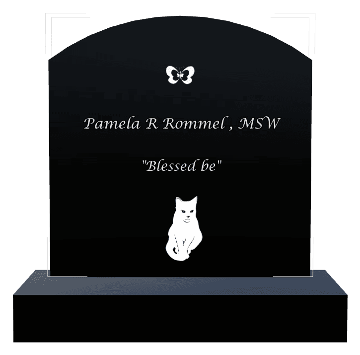 Curved Top Laser-Etched Black Granite Headstone – Butterflies Cat preview