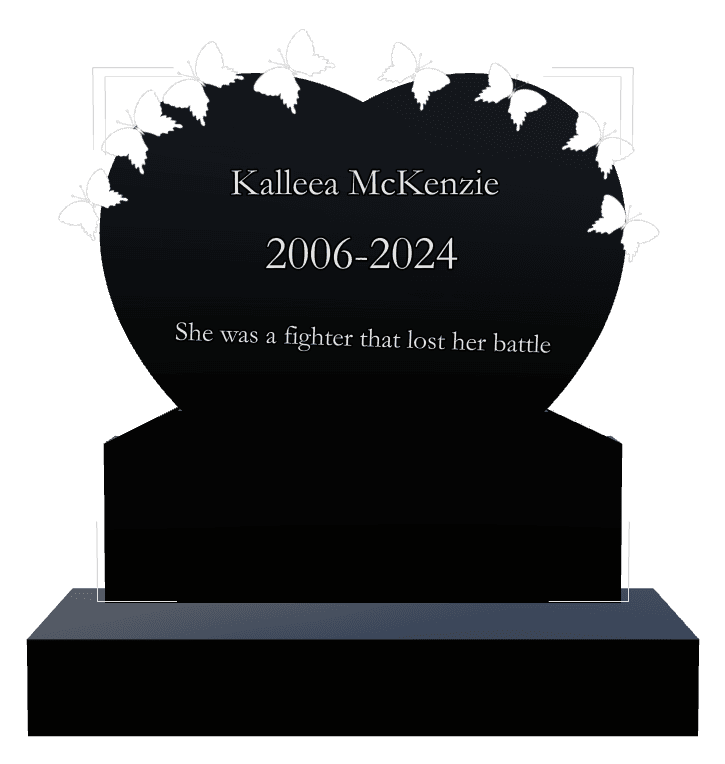 Heart Laser-Etched Black Granite Headstone – butterflies preview