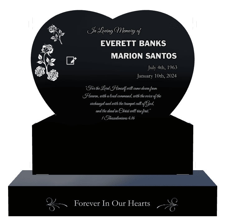 Heart Laser-Etched Black Granite Headstone – flower and flowers preview