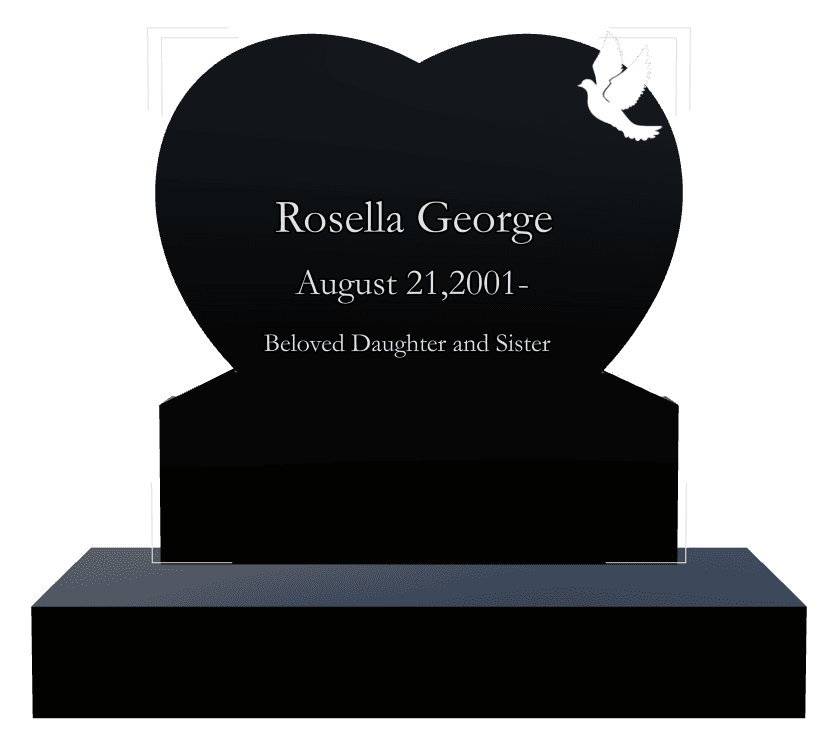 Heart Laser-Etched Black Granite Headstone – birds preview