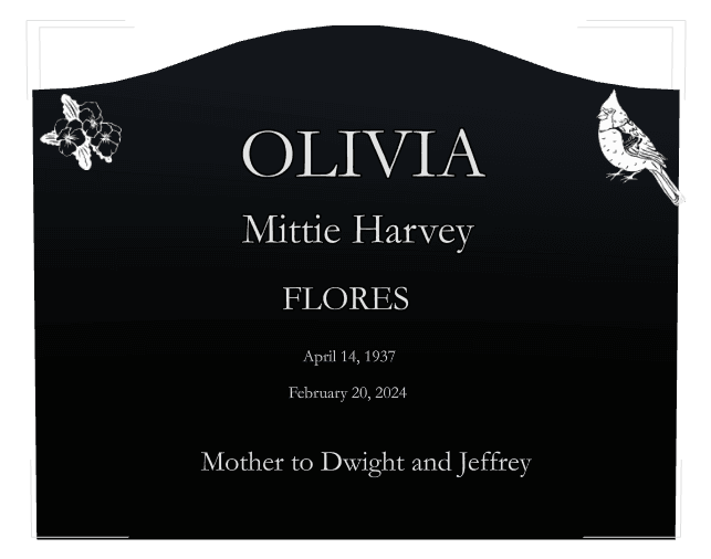 Serpentine Laser-Etched Black Granite Headstone – Bird Flower preview