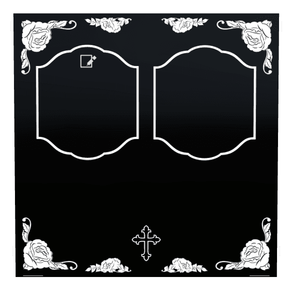 Square Laser-Etched Black Granite Headstone – Cross Flower preview
