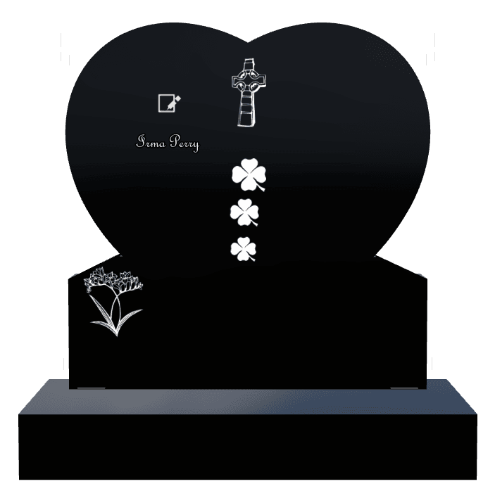 Heart Laser-Etched Black Granite Headstone – flower preview
