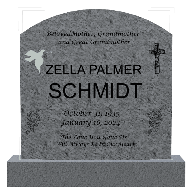 Curved Top Traditional Engraved Headstone – Dove Flower preview