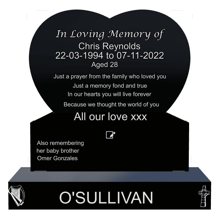 Heart Laser-Etched Black Granite Headstone – Brother Memorial preview