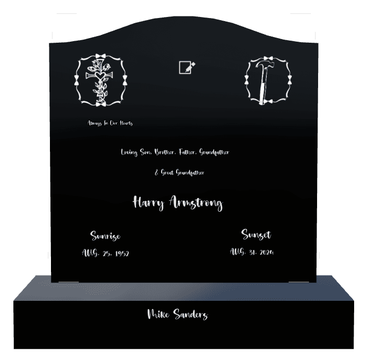 Serpentine Laser-Etched Black Granite Headstone – Always in Our Hearts Headstone preview