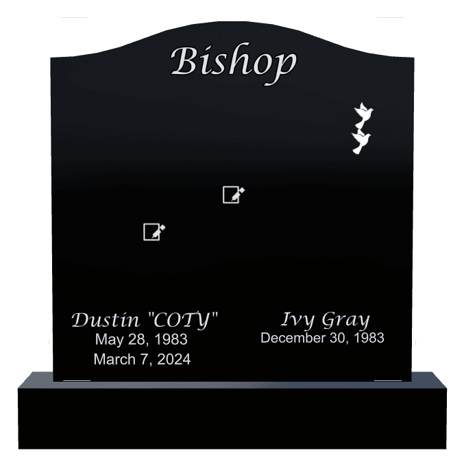 Serpentine Laser-Etched Black Granite Headstone – Dove Headstone preview