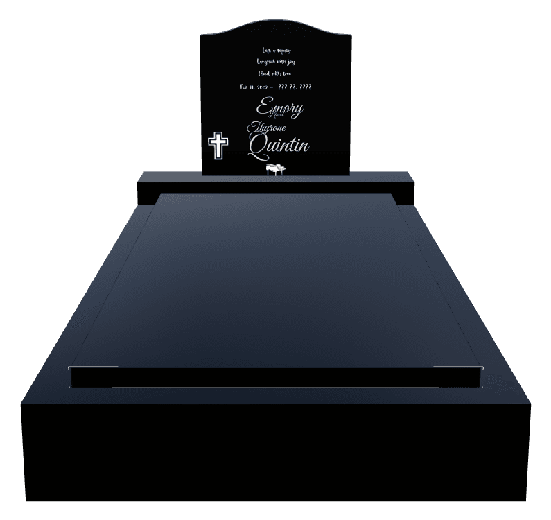 Left Wave Laser-Etched Black Granite Monument – Cross preview