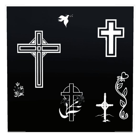 Square Laser-Etched Black Granite Headstone – Cross Dove preview
