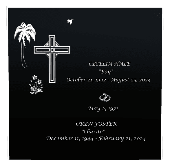 Square Laser-Etched Black Granite Headstone – Cross Dove preview
