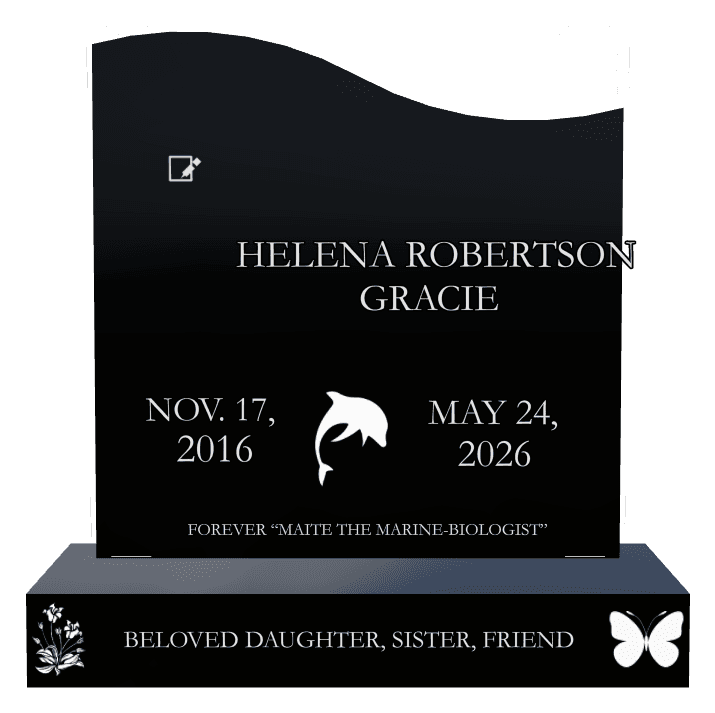 Left Wave Laser-Etched Black Granite Headstone – Beloved Daughter preview
