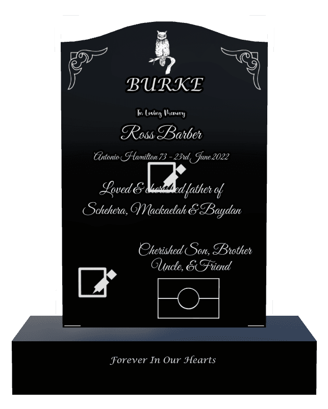 Serpentine Laser-Etched Black Granite Headstone – Forever in Our Hearts preview