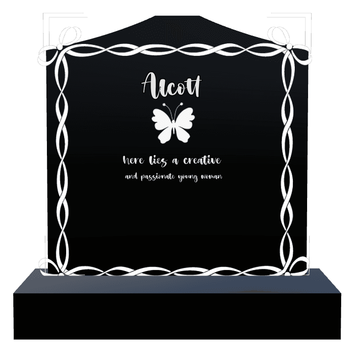 Cropped Peak Laser-Etched Black Granite Headstone – Butterflies Heart preview