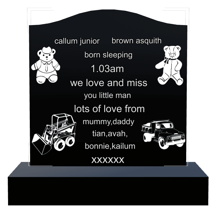 Serpentine Laser-Etched Black Granite Headstone – Teddy Bear preview