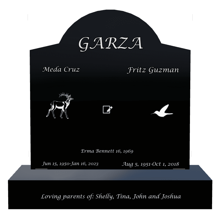 Curved Gable Laser-Etched Black Granite Headstone – John preview