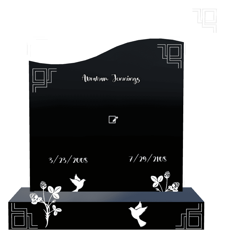 Right Wave Laser-Etched Black Granite Headstone – Dove Flower Headstone preview