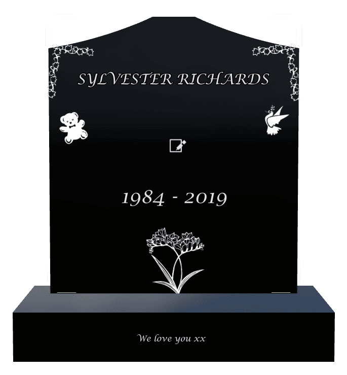 Cropped Peak Laser-Etched Black Granite Headstone – James preview