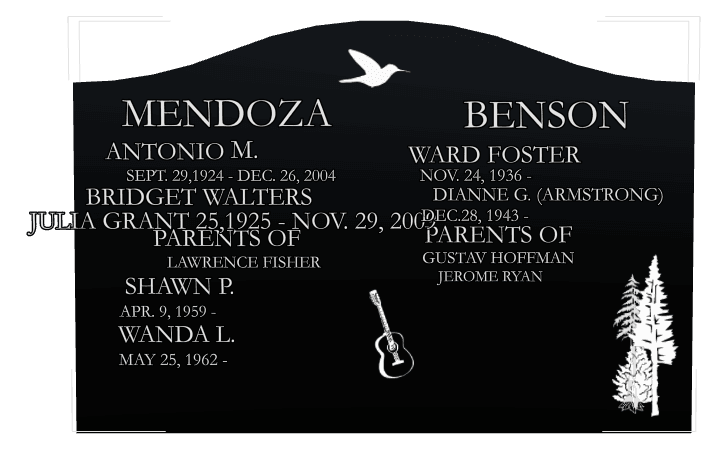 Serpentine Laser-Etched Black Granite Headstone – Bird Flower preview