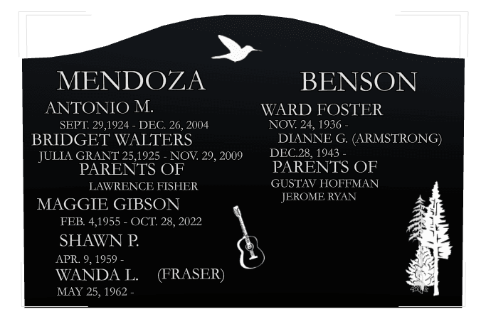Serpentine Laser-Etched Black Granite Headstone – Bird Flower preview